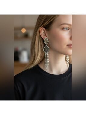 Lux Silver and Black Teardrop Dangle Earrings